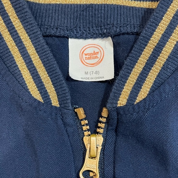 Cat & Jack Bomber Jacket Full Zip Gold Trim‎ Navy Blue Girls Size 7/8 - Picture 4 of 5